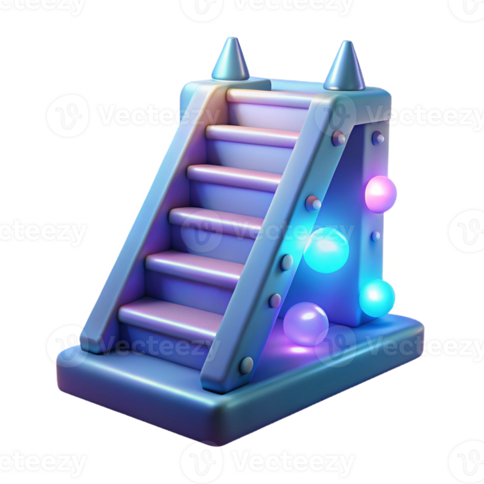 elegant abstract 3D Render Neon Staircase Illustration 4K png