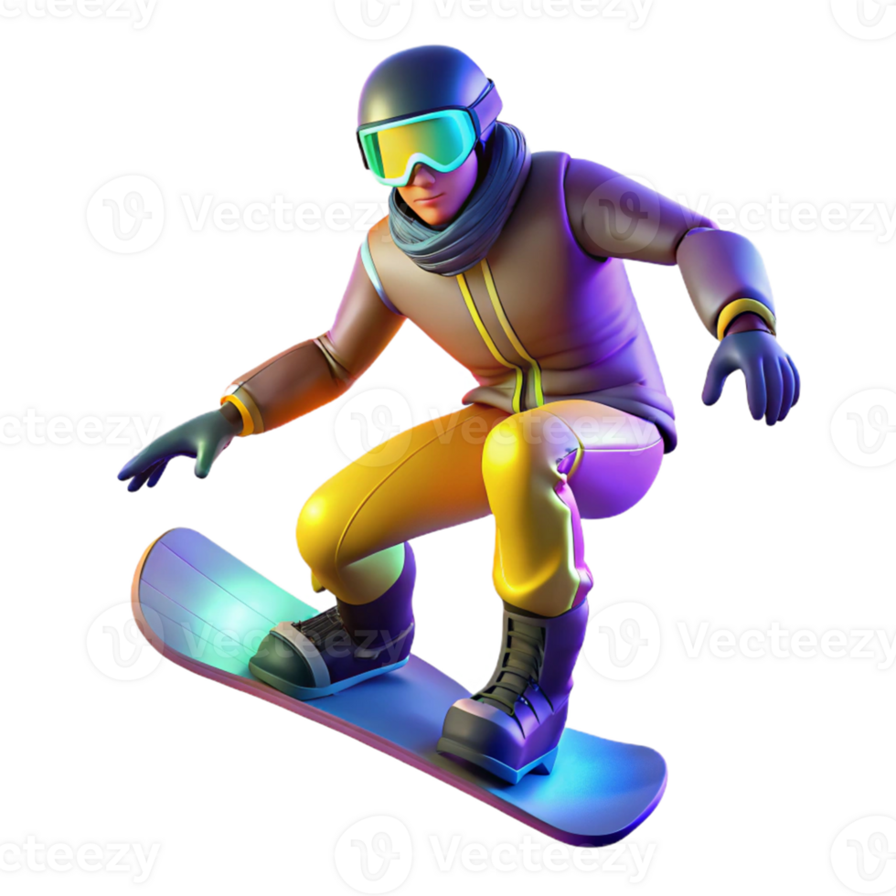 elegant traditional 3D Illustration Snowboarder in Action high resolution png