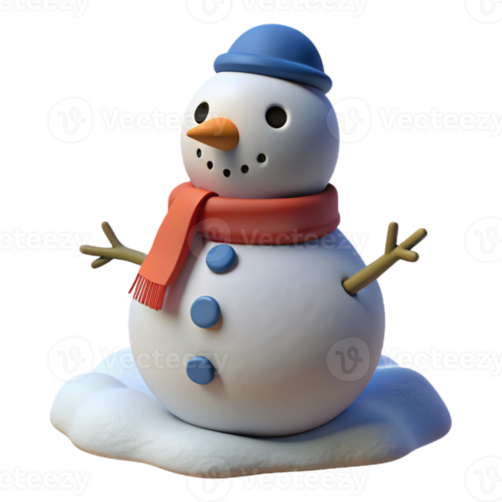 stunning minimalist 3D Cartoon Snowman Illustration high quality png