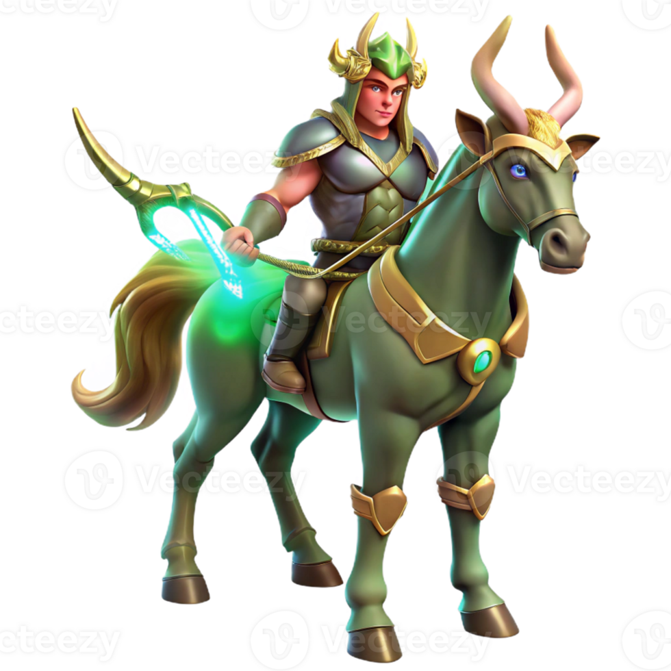 stunning rustic Fantasy Warrior on Mythical Steed 3D Illustration premium png