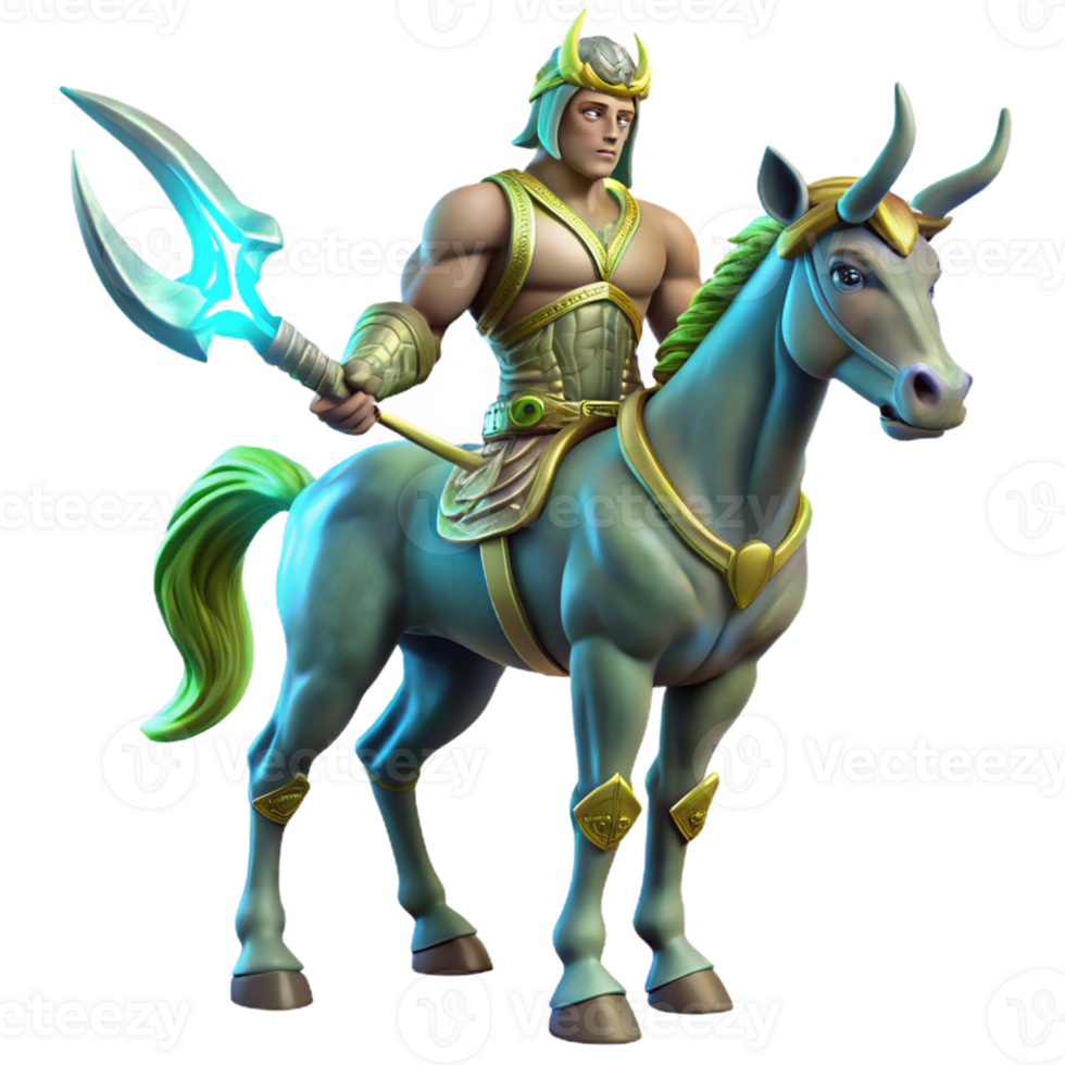 magnificent classic Fantasy 3D Render of Warrior on a Unicorn detailed png