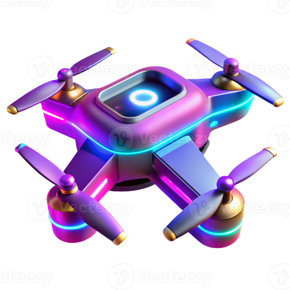 beautiful artistic Neon Drone 3D Render authentic png