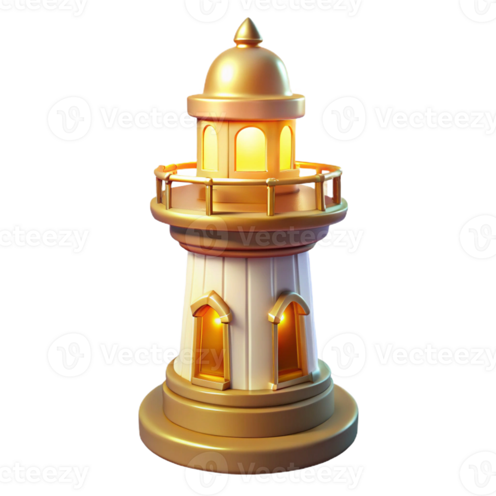 beautiful contemporary Luminous 3D Golden Lighthouse Illustration professional png