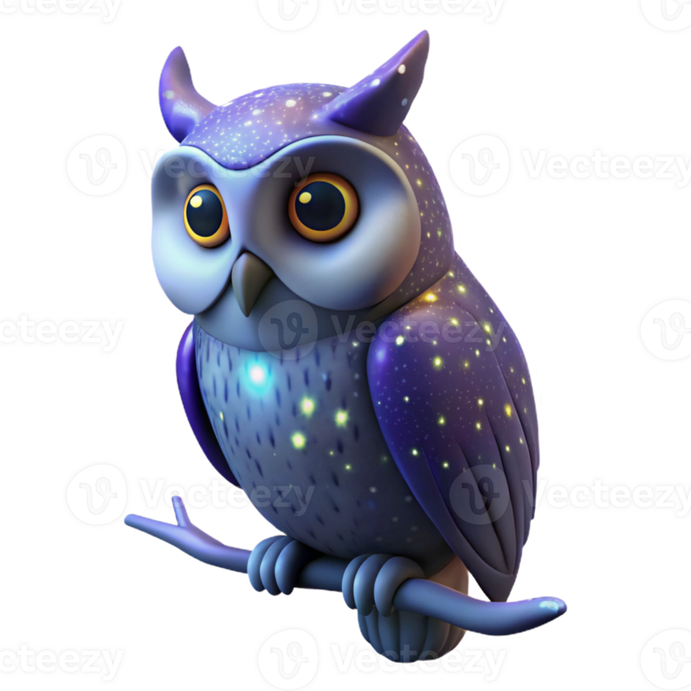 magnificent traditional 3D Render of a Starry Owl authentic png