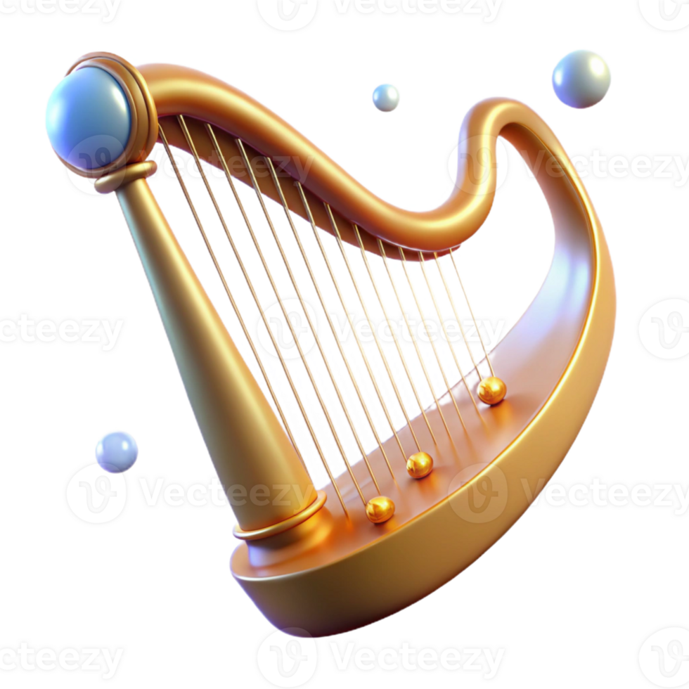 wonderful creative Golden Harp 3D Render professional png