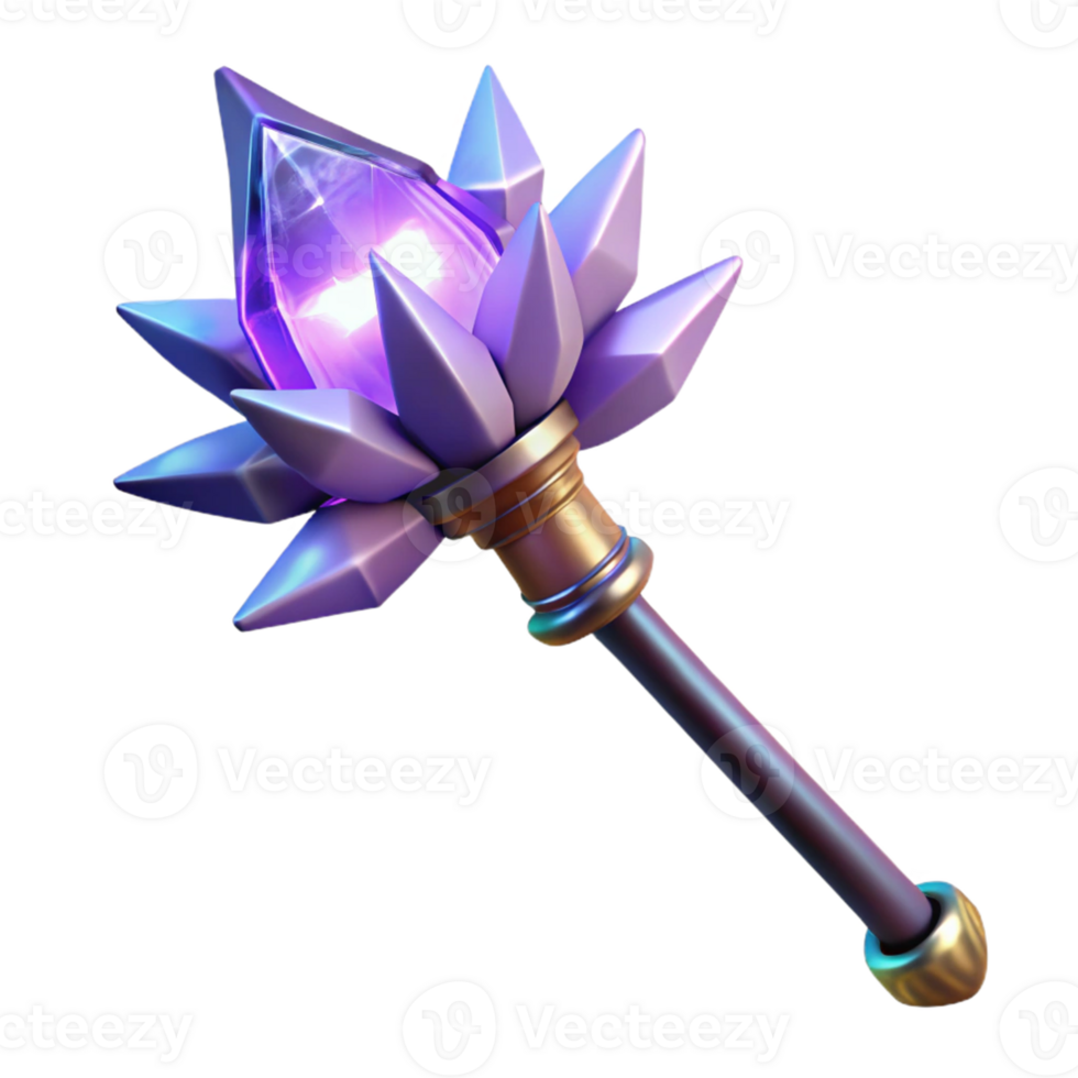 elegant classic Glowing Crystal Scepter 3D Render authentic png