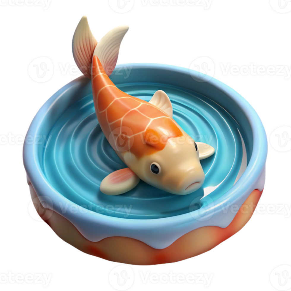 extraordinary vintage 3D Render Koi Fish in a Bowl premium png