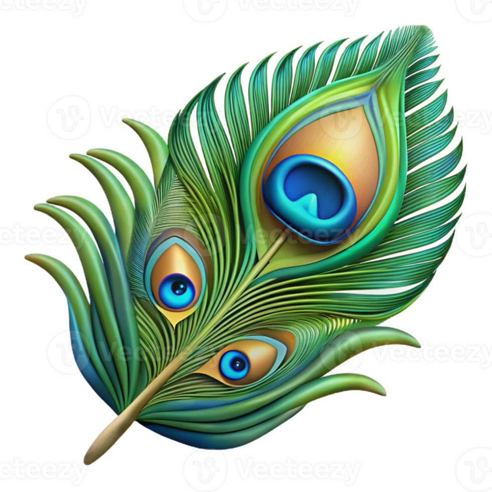 vibrant traditional Vibrant Peacock Feather 3D Illustration professional png