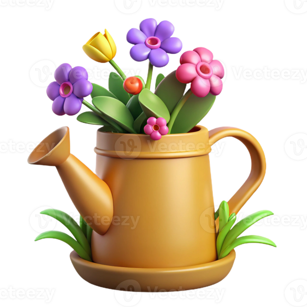 magnificent rustic 3D Render of Cute Flower Watering Can high resolution png