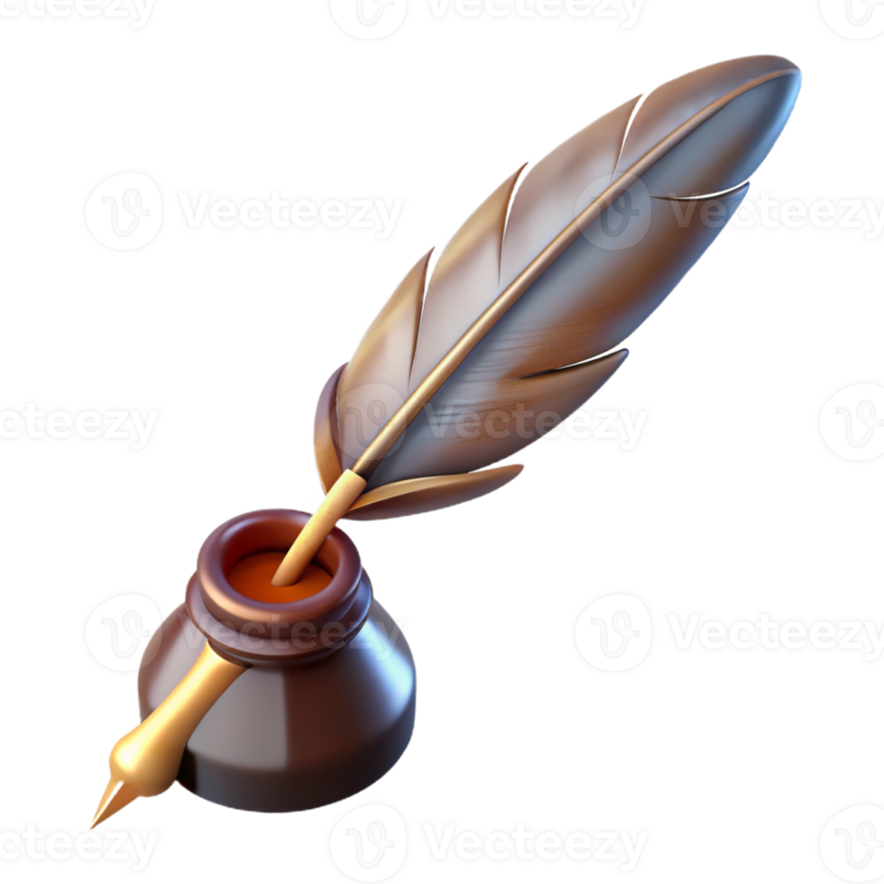 magnificent modern 3D Render Quill and Inkwell genuine png