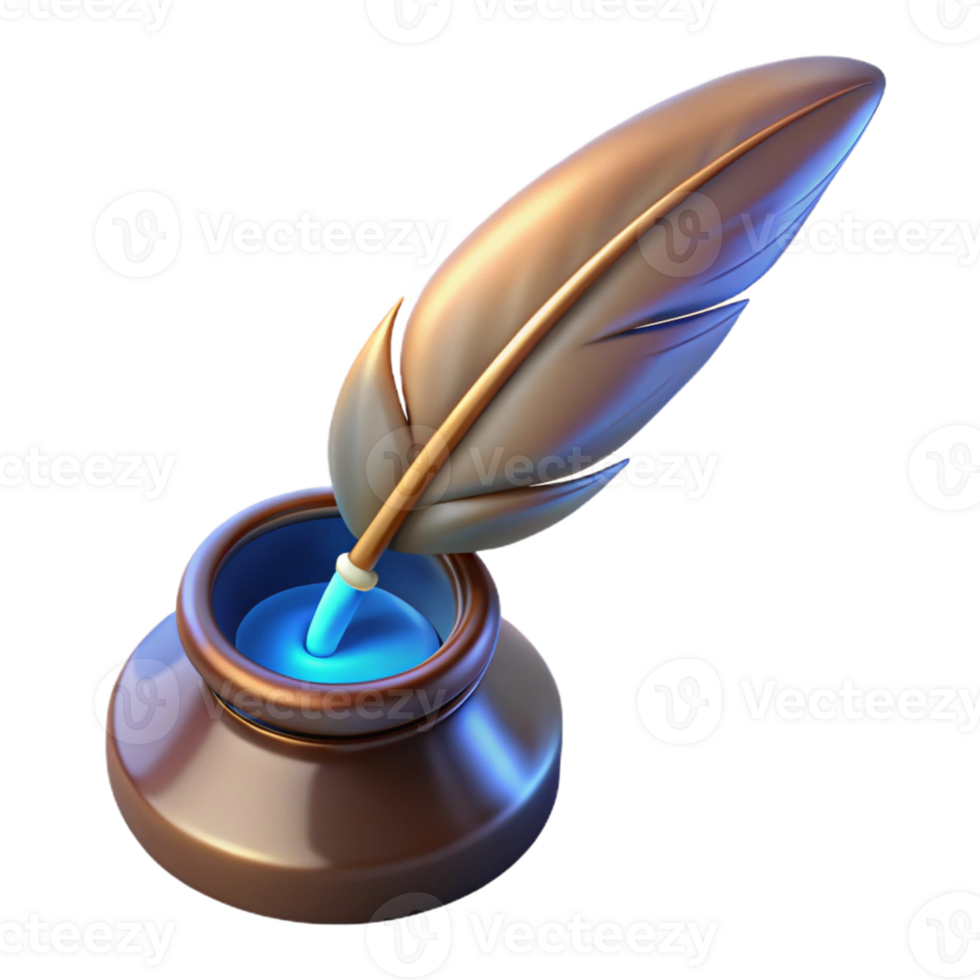 magnificent rustic 3D Quill and Inkwell Illustration high quality png