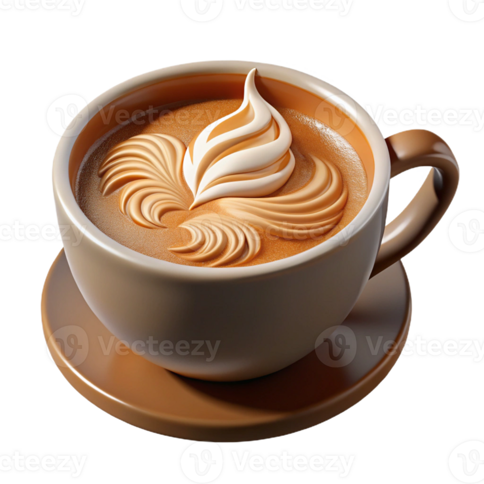 elegant artistic 3D Render of a Coffee Cup with Latte Art detailed png