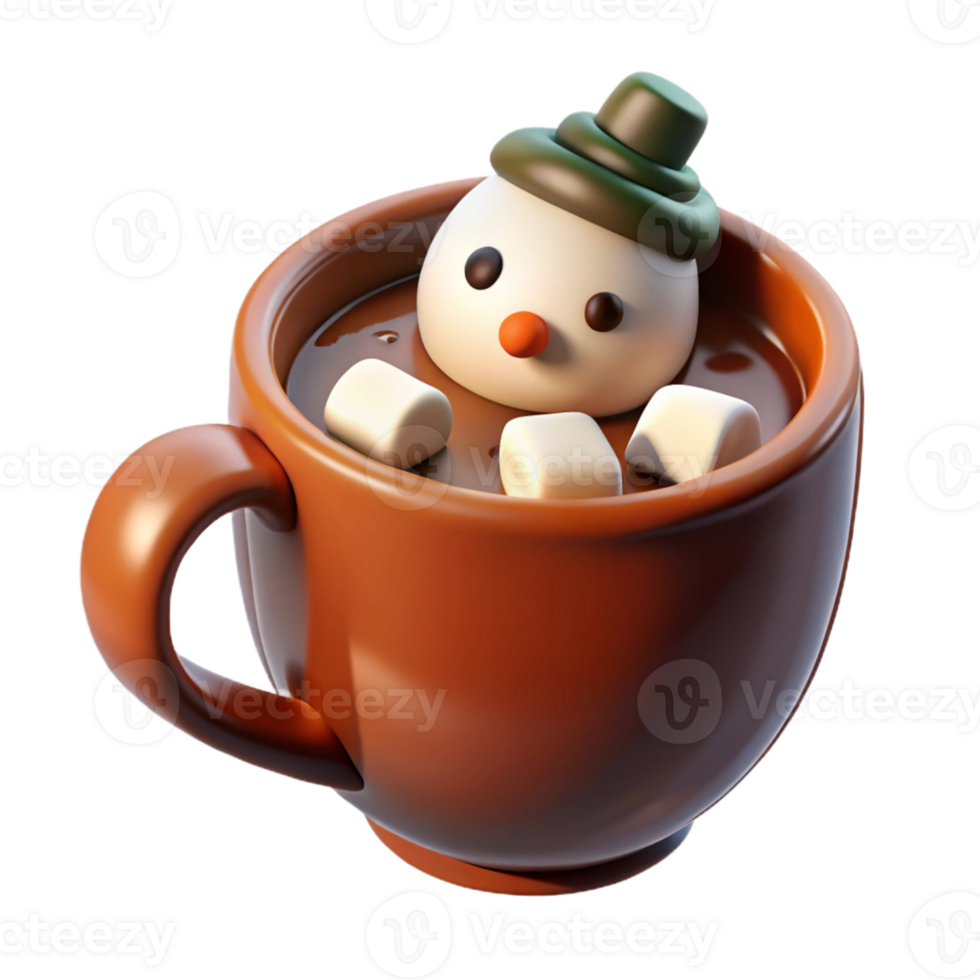 magnificent vintage 3D Render Snowman in Hot Chocolate high quality png