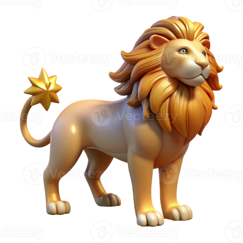 elegant minimalist Golden Lion 3D Render genuine png