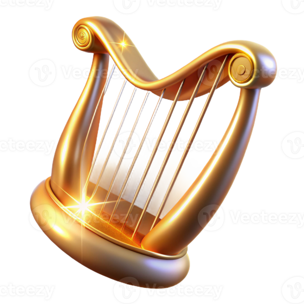 beautiful abstract Golden Harp 3D Render high quality png