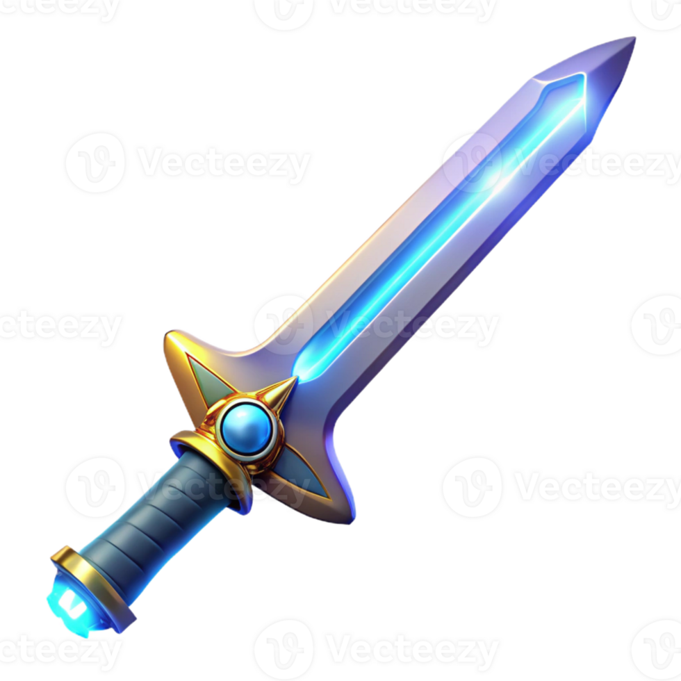beautiful traditional Glowing Fantasy Sword 3D Render original png