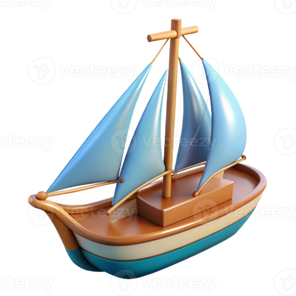 dramatic traditional 3D Cartoon Sailboat Render high quality png