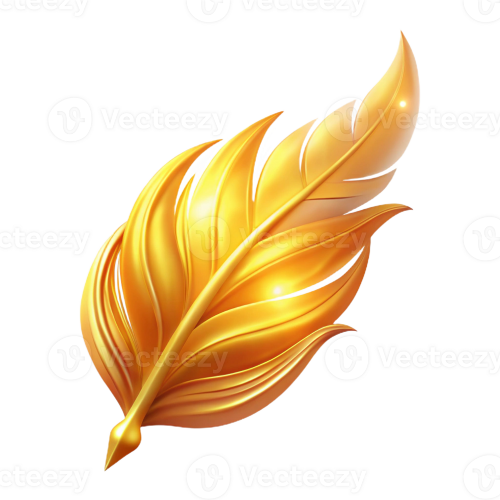 dramatic traditional Golden Feather 3D Illustration detailed png