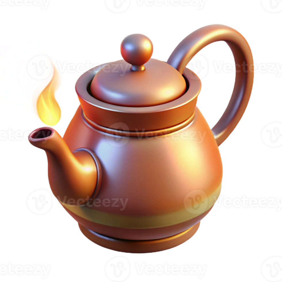 dramatic minimalist 3D Render of a Copper Teapot with Flame exclusive png
