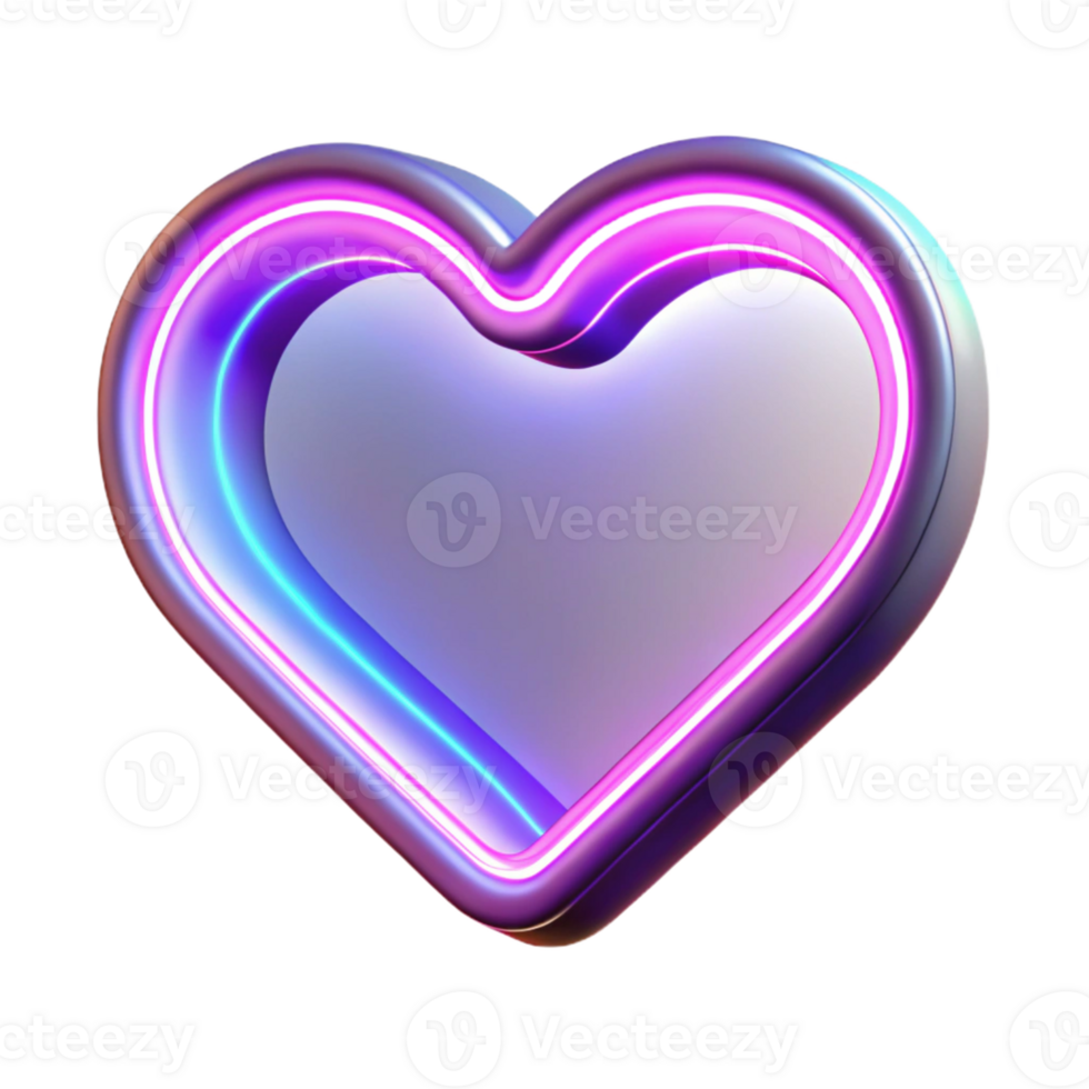 vibrant abstract Neon Heart 3D Render detailed png