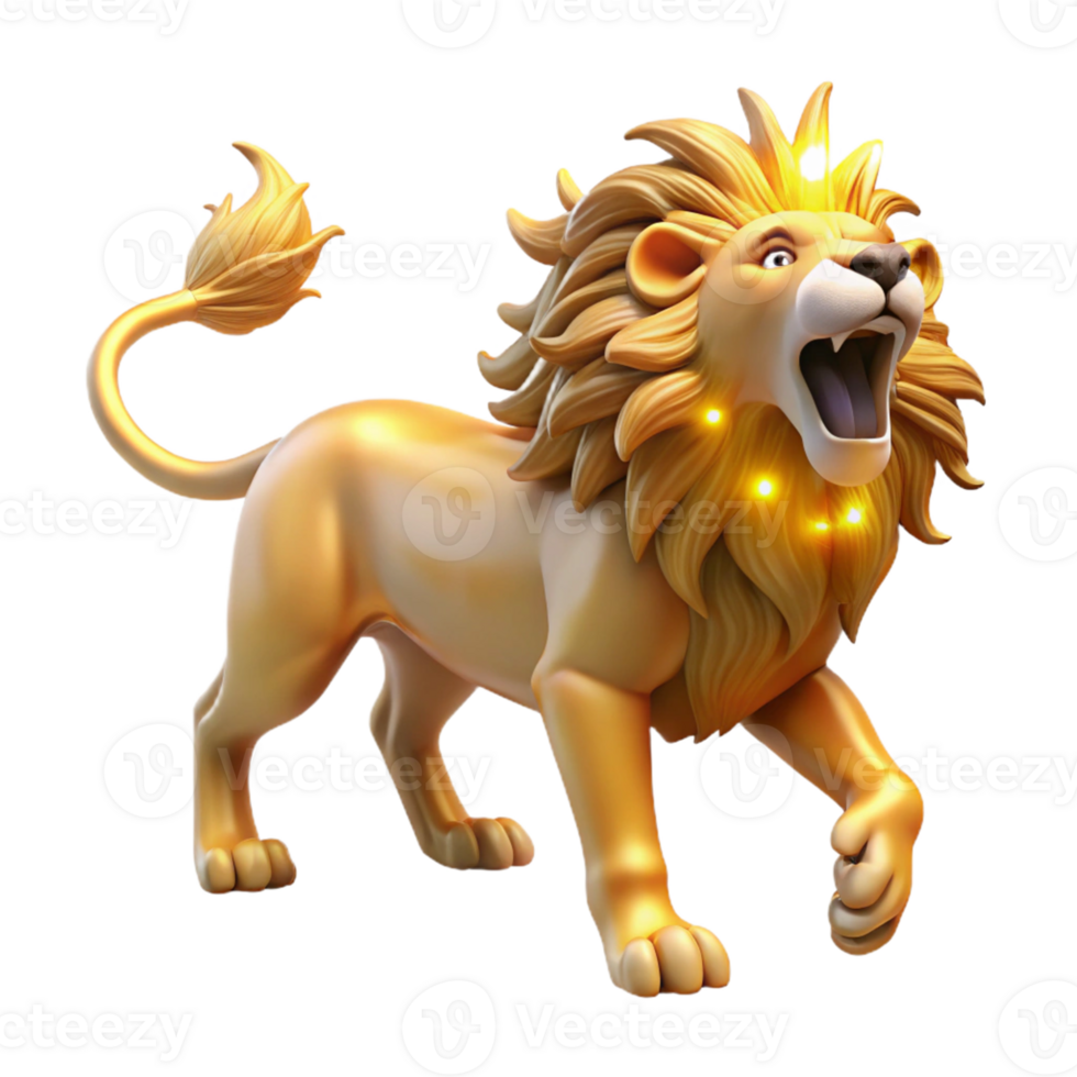 dramatic abstract Golden Lion 3D Illustration genuine png