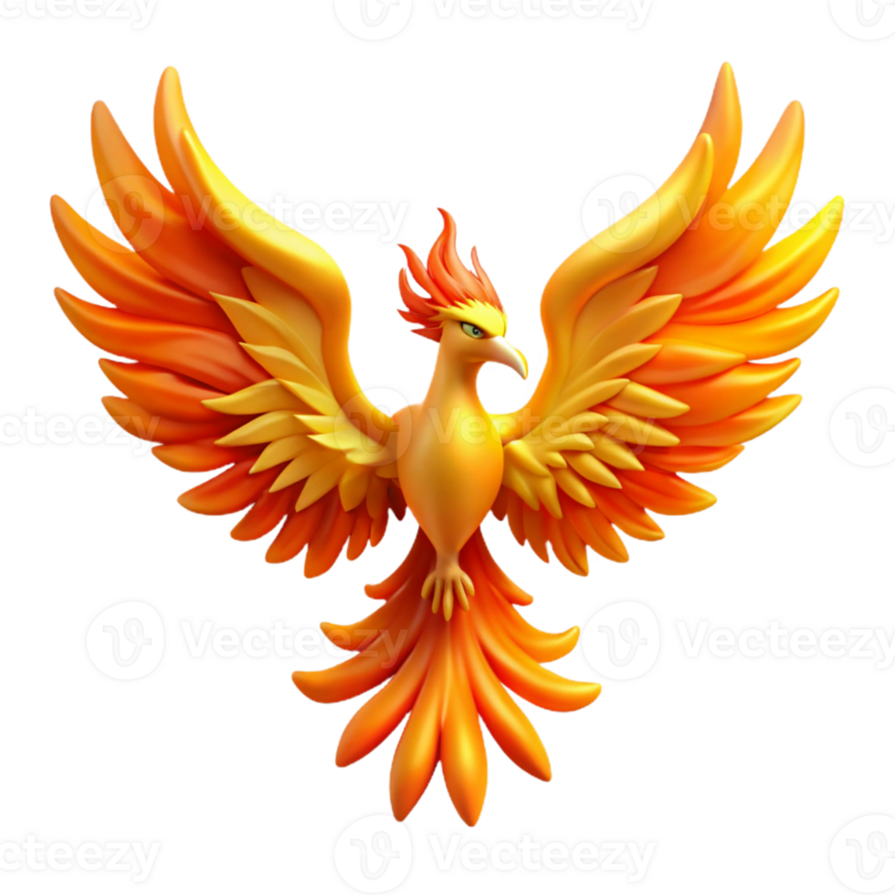 extraordinary minimalist Fiery Phoenix 3D Illustration detailed png