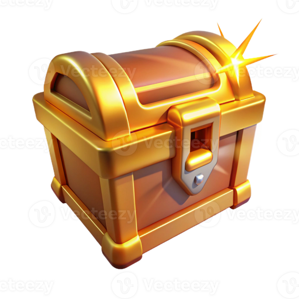extraordinary minimalist Golden Treasure Chest 3D Render authentic png