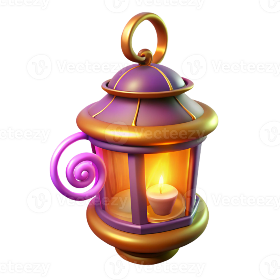 wonderful abstract 3D Render of a Purple and Gold Lantern high resolution png