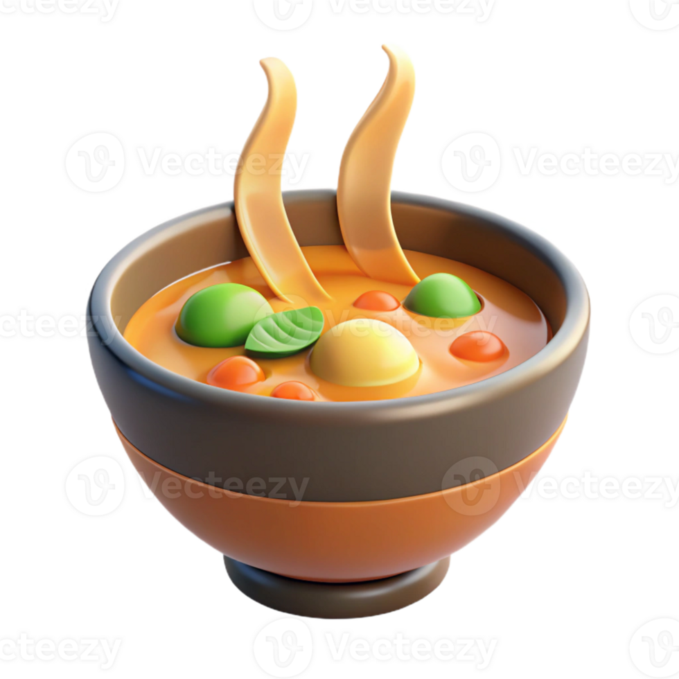 serene creative 3D Render of Steaming Bowl of Soup with Vegetables authentic png