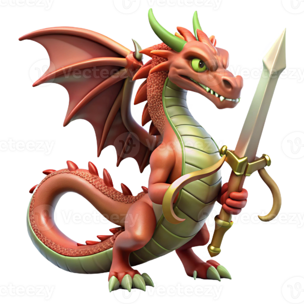 extraordinary artistic Cute Red Dragon 3D Render high resolution png