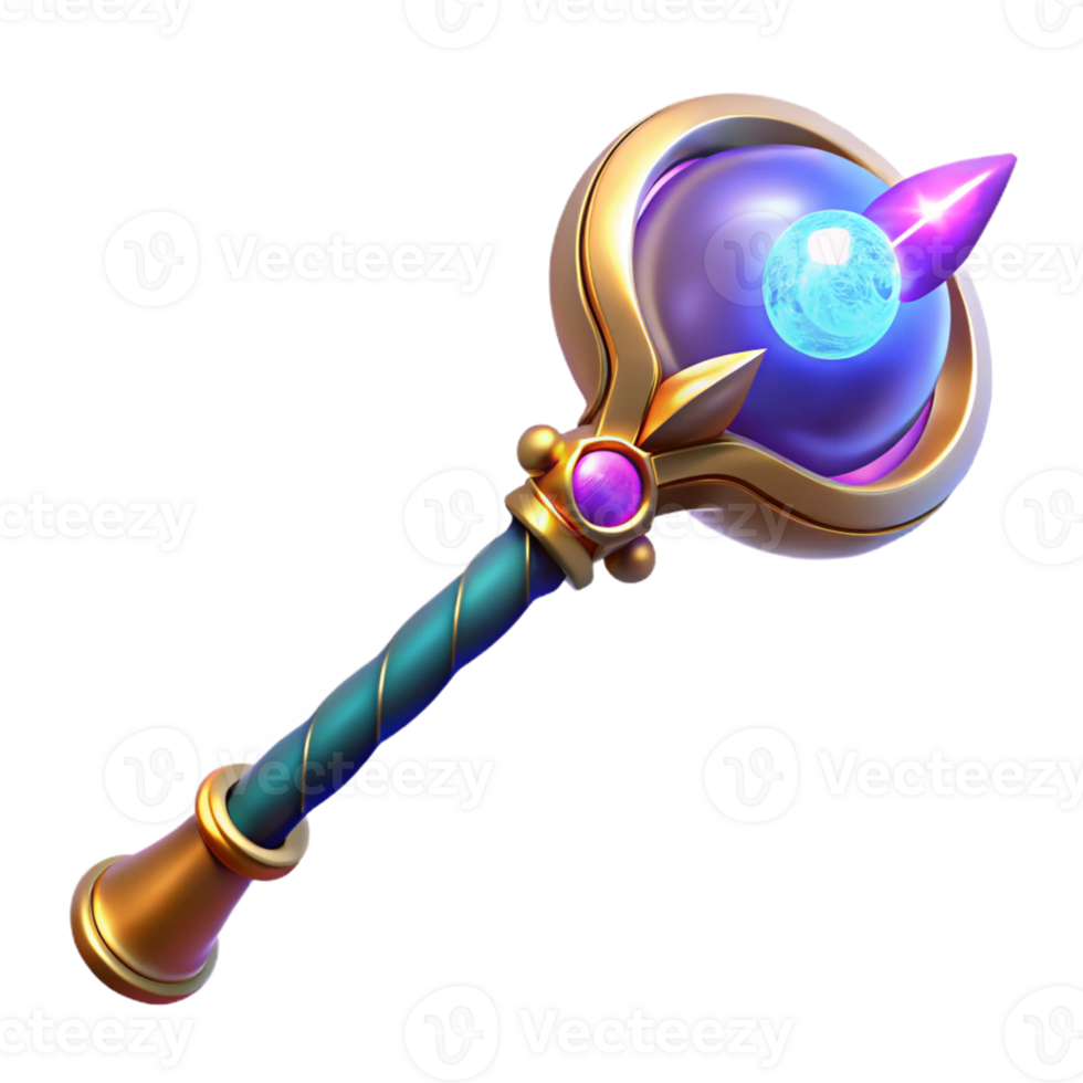 beautiful rustic Enchanted 3D Staff Magical Orb Render professional png