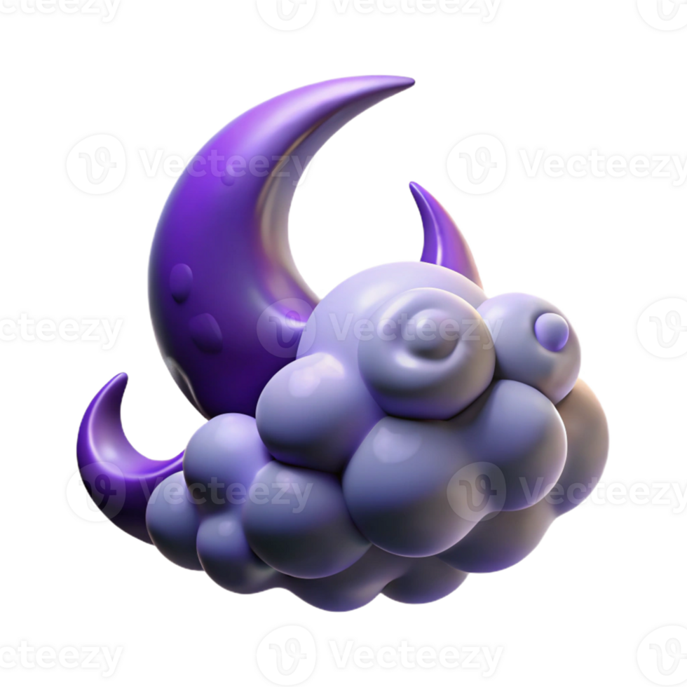 wonderful vintage 3D Render Purple Moon Cloud Illustration original png