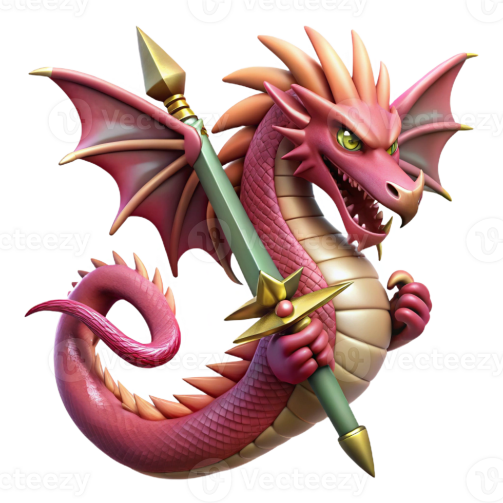 extraordinary vintage Pink Dragon 3D Illustration high quality png