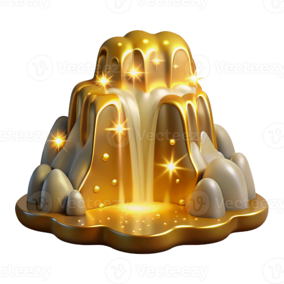 magnificent contemporary Golden Waterfall 3D Illustration high resolution png