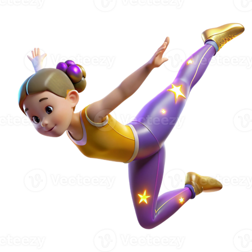 vibrant abstract 3D Cartoon Girl Gymnastics Illustration authentic png