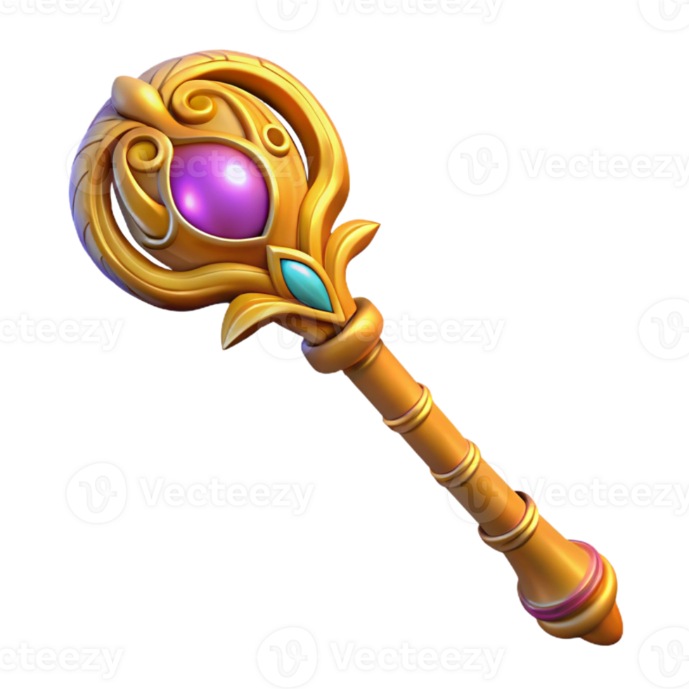 vibrant artistic Golden Scepter 3D Render authentic png