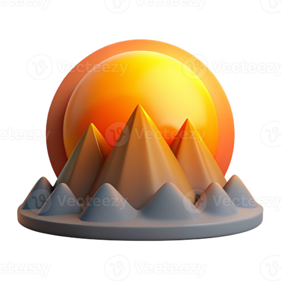 vibrant creative 3D Render Sunset Mountains Illustration genuine png