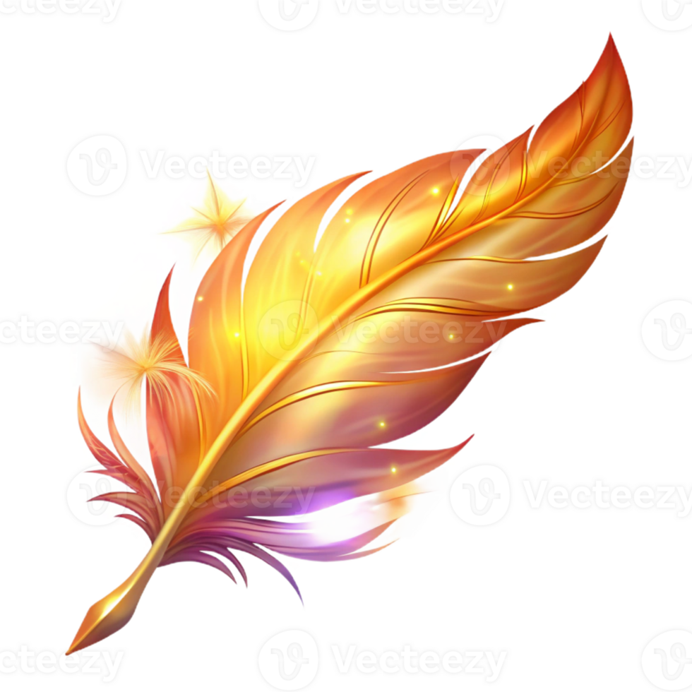 dramatic minimalist Golden Feather Illustration with Glowing Effects 4K png