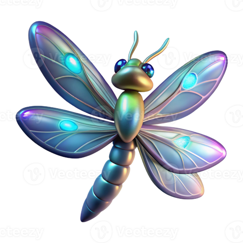 extraordinary minimalist Iridescent Dragonfly 3D Render original png