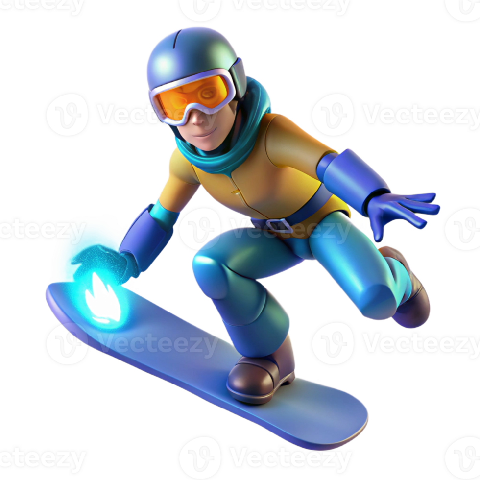 impressive artistic 3D Cartoon Snowboarder Illustration high quality png