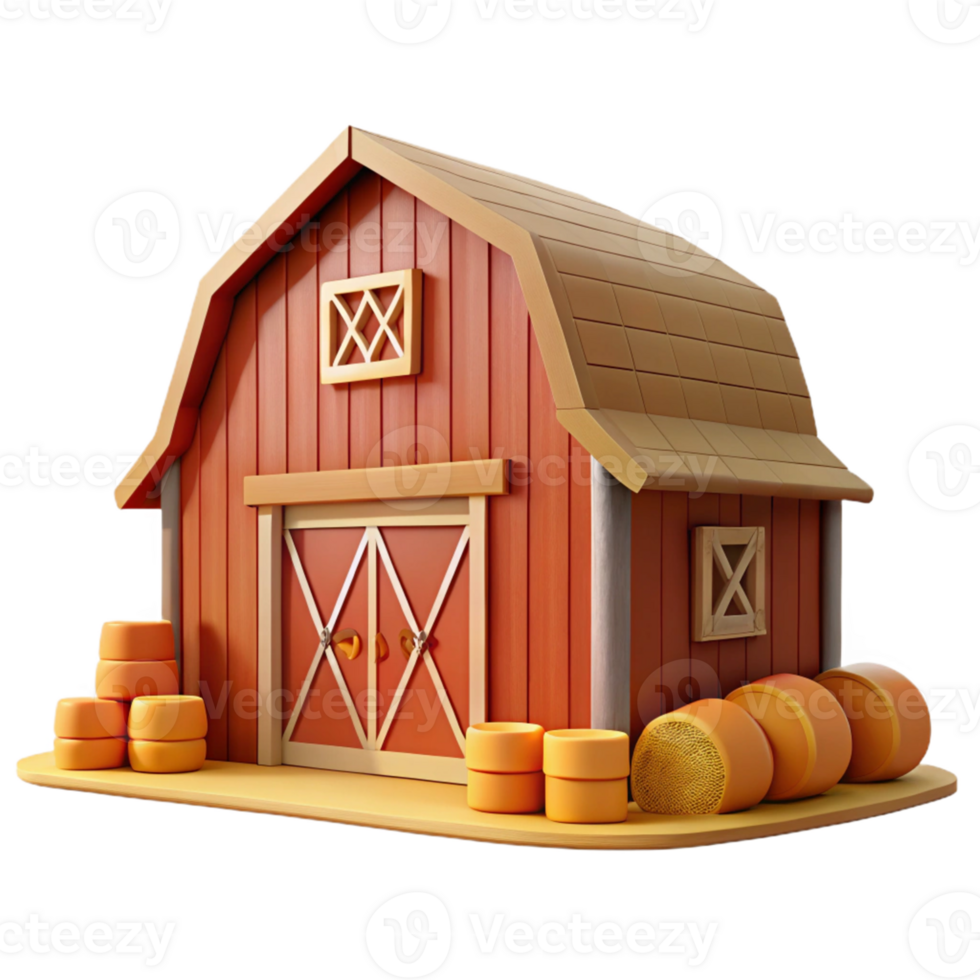elegant contemporary Farm Barn 3D Render genuine png