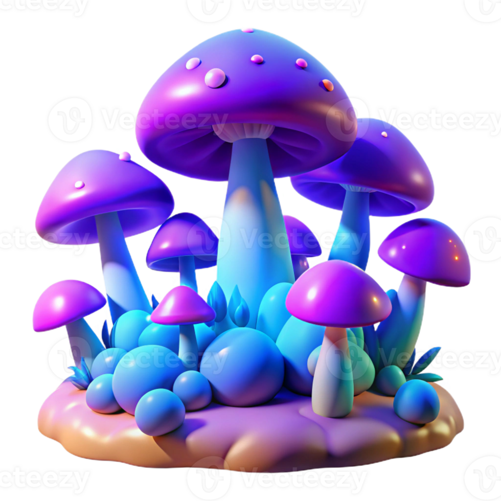 dramatic classic 3D Render of Glowing Mushrooms high quality png