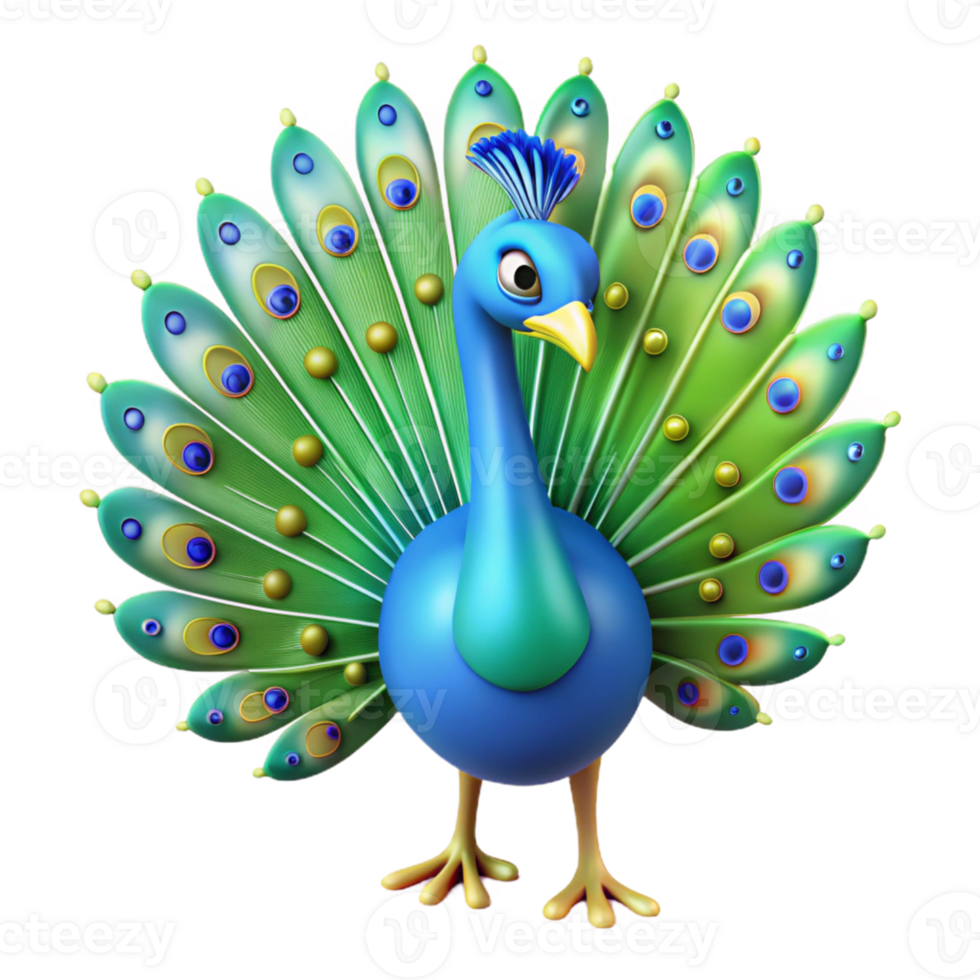 magnificent minimalist 3D Cartoon Peacock Illustration original png