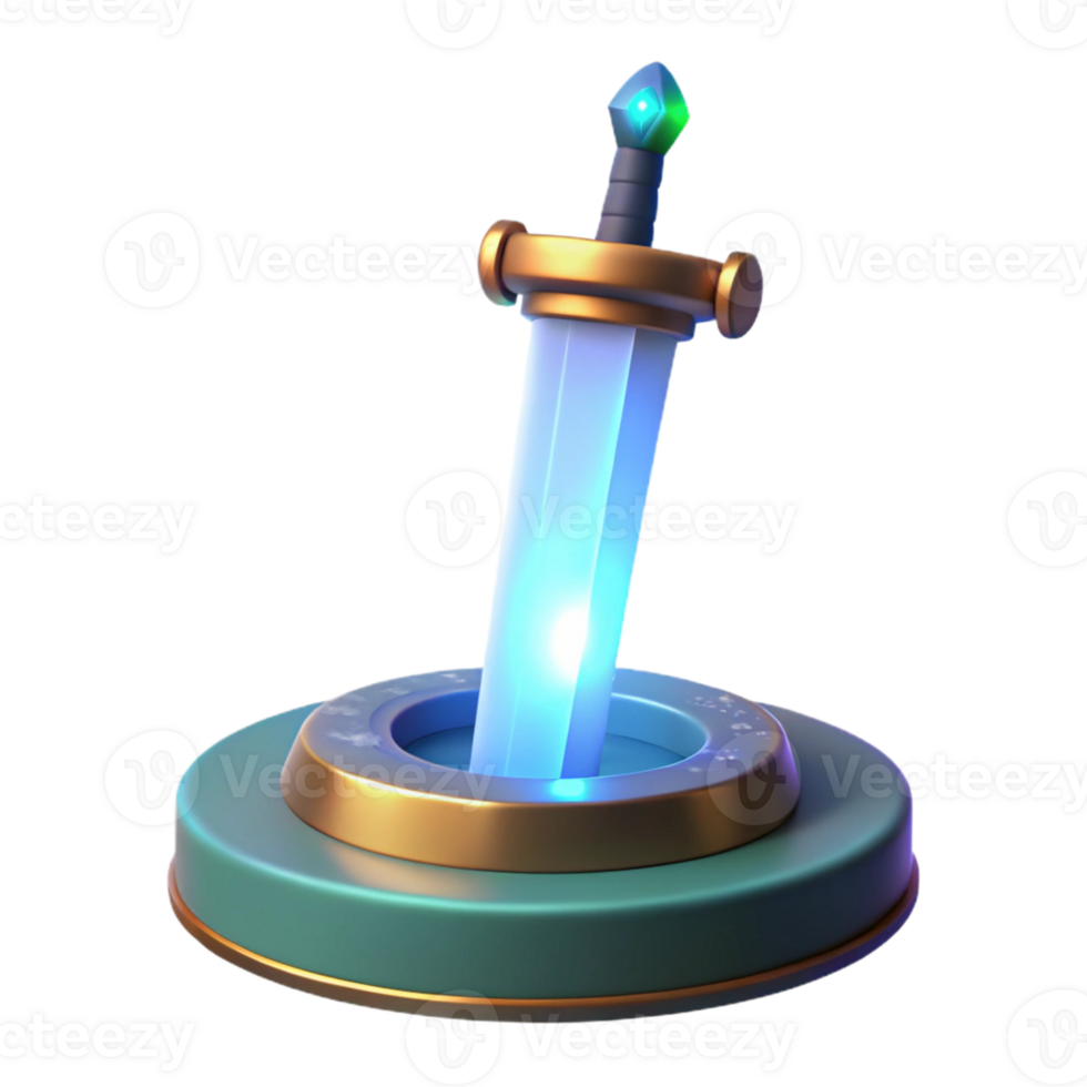 stunning traditional Glowing 3D Sword Illustration on Pedestal high quality png