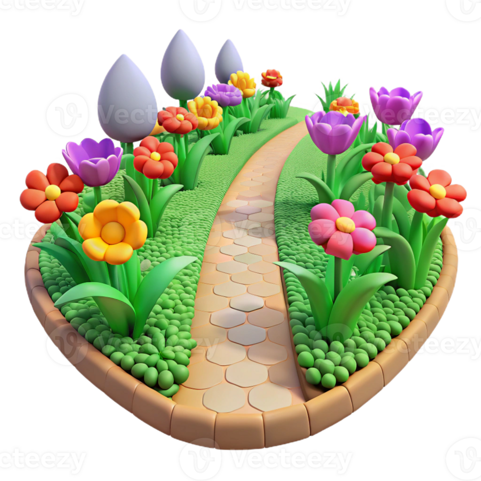 beautiful vintage 3D Cartoon Garden Path Illustration premium png
