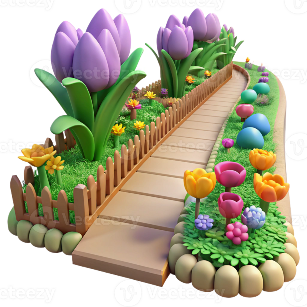 stunning minimalist 3D Cartoon Garden Path Illustration detailed png