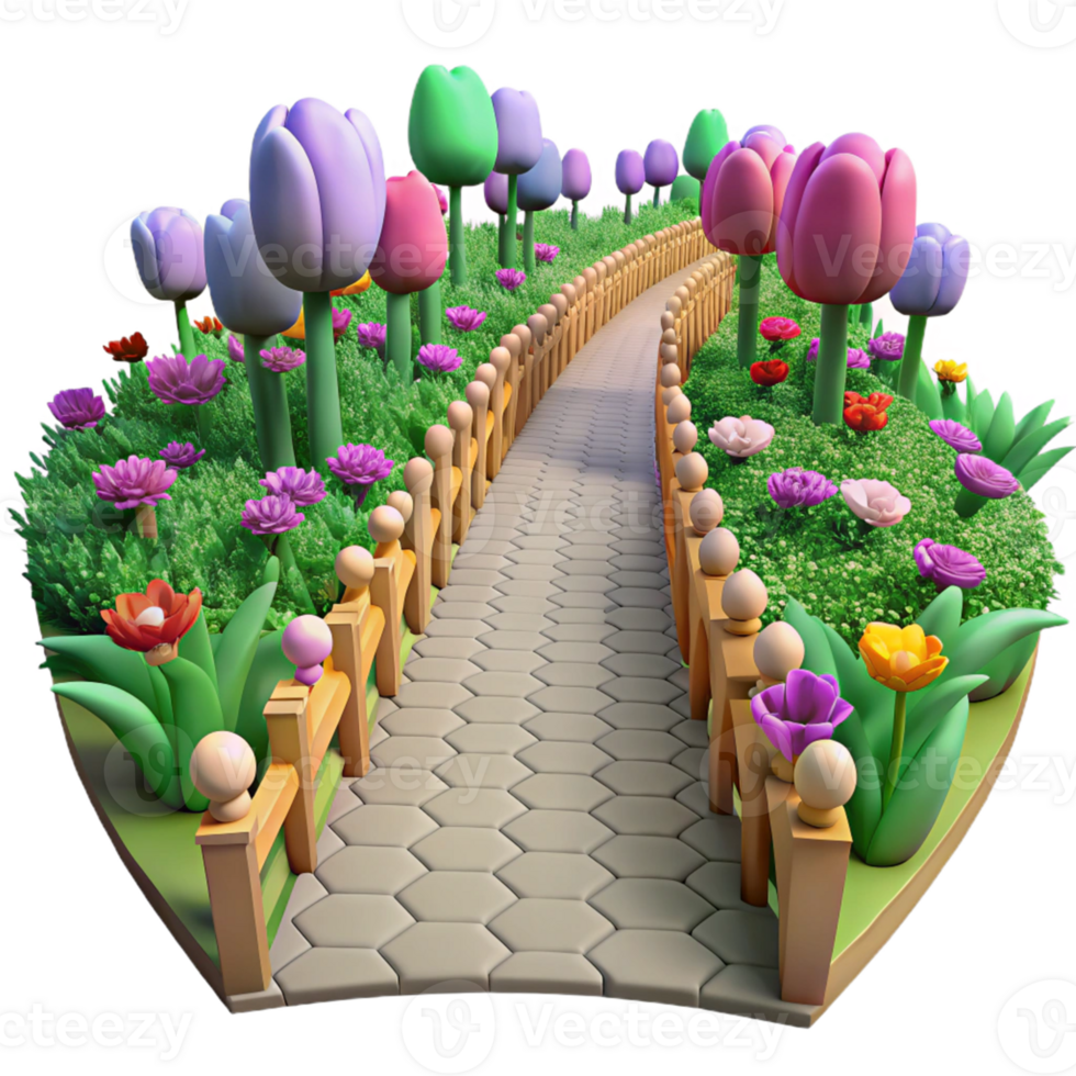 magnificent modern 3D Cartoon Garden Path Illustration high resolution png