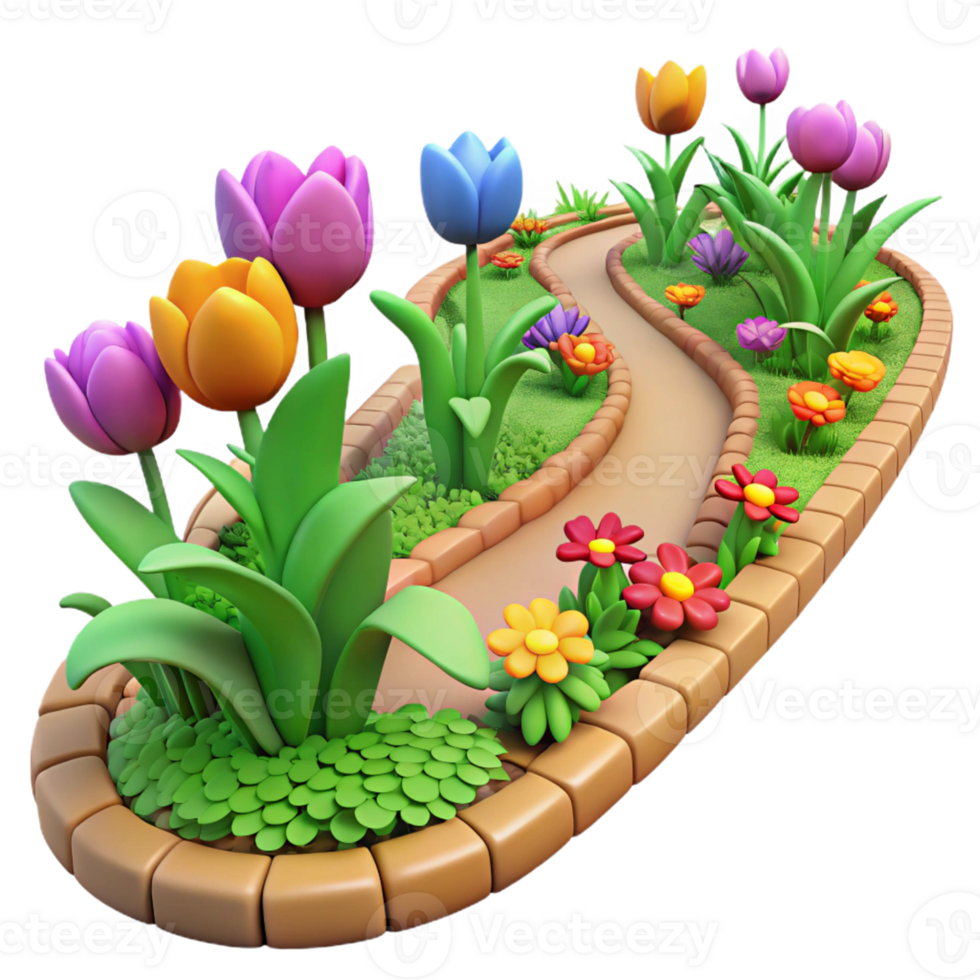 vibrant traditional 3D Cartoon Garden Path Illustration exclusive png