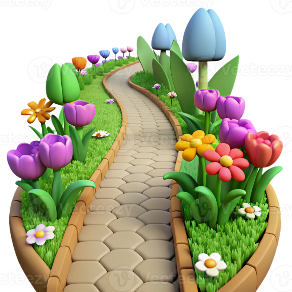 impressive abstract 3D Cartoon Garden Path Illustration genuine png