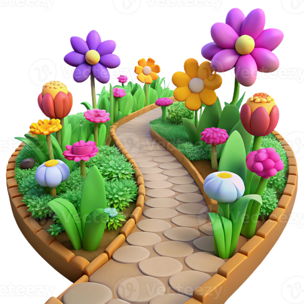 magnificent traditional 3D Cartoon Garden Path Illustration original png